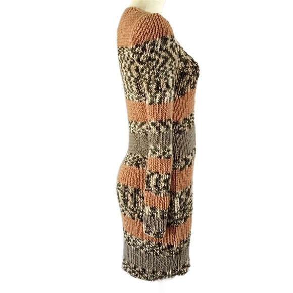 HANDMADE home knitted long sleeve ribbed Dress body-con Tan beige - Picture 4 of 10